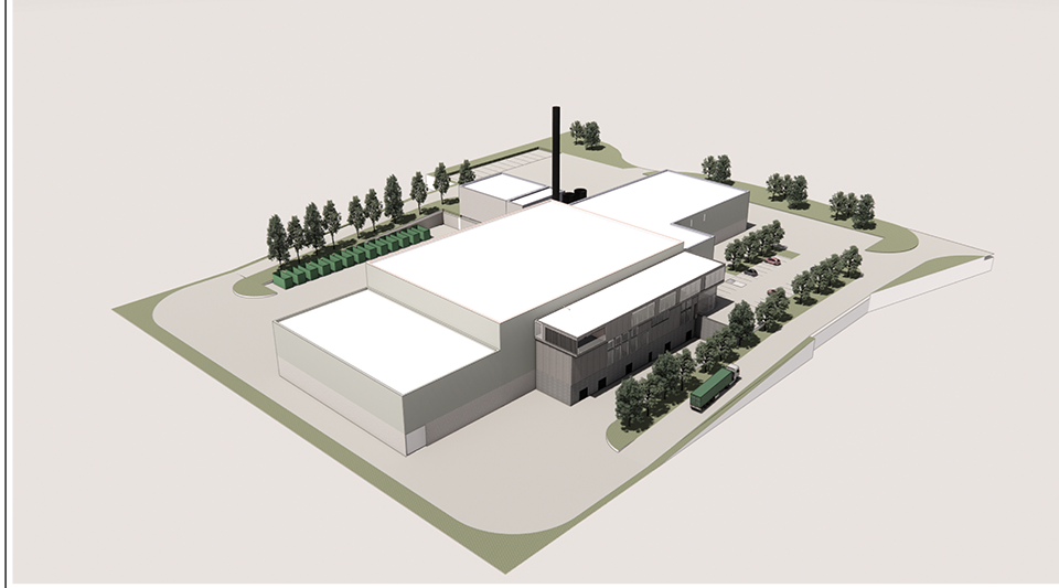 Ettersoteringsanlegg sett fra langsiden med trær på tre kanter